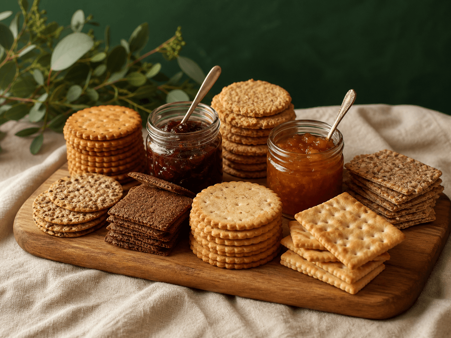Biscuit & Cracker Board Kit — Artisan biscuits, crackers and two preserves for a board.