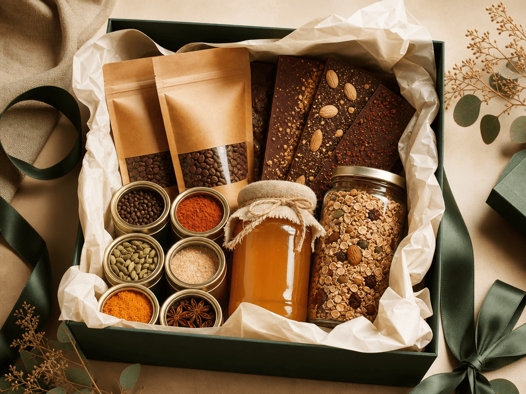 The Full Larder Hamper — The flagship set: coffee, spice, chocolate and breakfast, gift-boxed.