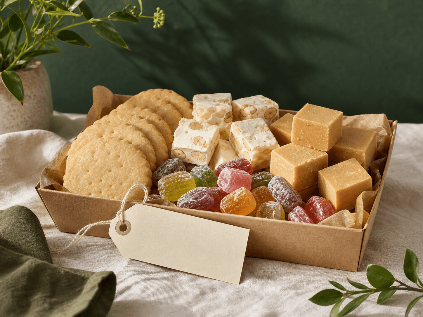 Sweet Treat Sampler — An assorted shelf-stable sweet sampler with a gift tag.